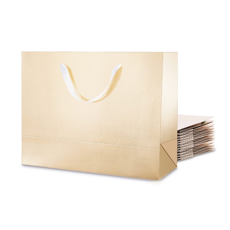 MALICPLUS 12 Large Gift Bags 13x5x10 Inches, Luxury Large Gift Bags with Handles for Thanksgiving Day and All Occasions (Champagne Gold with Grass Texture) - Image 1